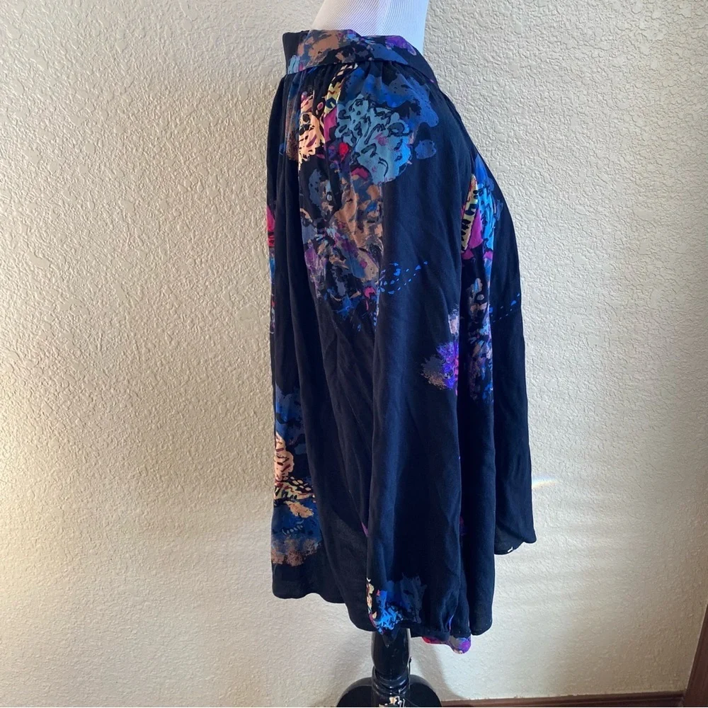 Free People Meadow Lark Floral Blouse Tunic Button Down Shirt Long Sleeve: Sm